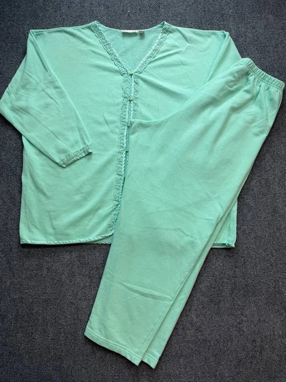 Victoria's Secret Women's Pajama Set Mint Green Lace Trim Size XL Vintage